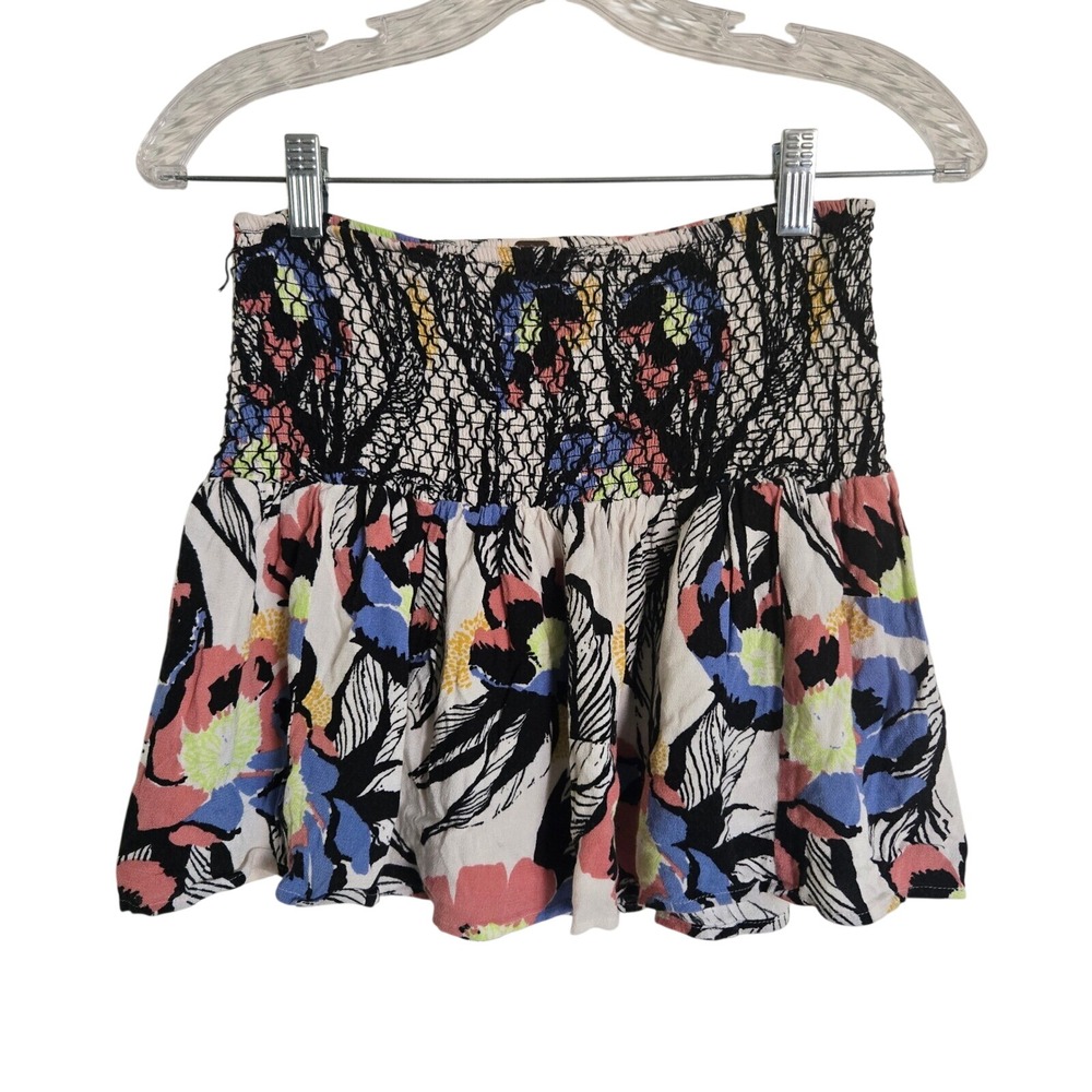 Free People XS LA Nights Stretchy Smocked Multicolor Black Party Mini Skirt - Picture 1 of 6